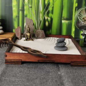 Handgefertigtes Zengarten -Set mit Buddha-Figur mit Harke Feng Shui Meditation nachhaltig & umweltfreundlich DIY-Set – Bild 4