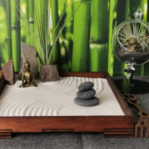 Handgefertigtes Zengarten -Set mit Buddha-Figur mit Harke Feng Shui Meditation nachhaltig & umweltfreundlich DIY-Set – Bild 3