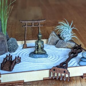 Zengarten -Set mit Buddha-Figur, Harke, Torii und Brücke - Feng Shui Meditation nachhaltig & umweltfreundlich - Selbstmach-Set – Bild 5
