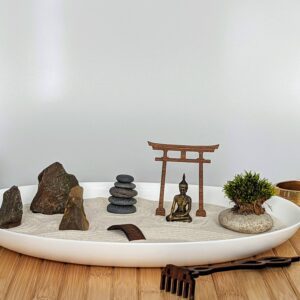 Großer Zen-Garten aus weißem Opalglas mit vielen Zen-Deko-Elementen nachhaltig & umweltfreundlich – Bild 2