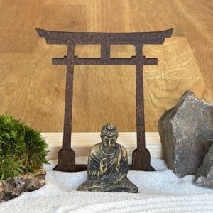 Großes handmade Zen-Garten-Set aus FSC-Holz  mit Buddha, Torii, Brücke, Moos und Holz-Harke- nachhaltig & umweltfreundlich hergestellt – Bild 7