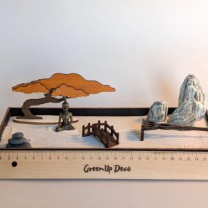 Design Zengarten Set -handmade- mit Bonsai, Brücke und Harke aus FSC-Holz, Entspannung & Meditation, prima Geschenk - Idee – Bild 8