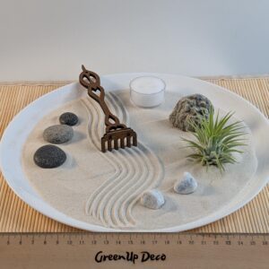 Zen Garten „natural“ aus  hochwertigem Opalglas – Meditative Schreibtisch-Deko mit Kerze, Tillandsie & Steinen - nachhaltige Geschenk-Idee – Bild 2