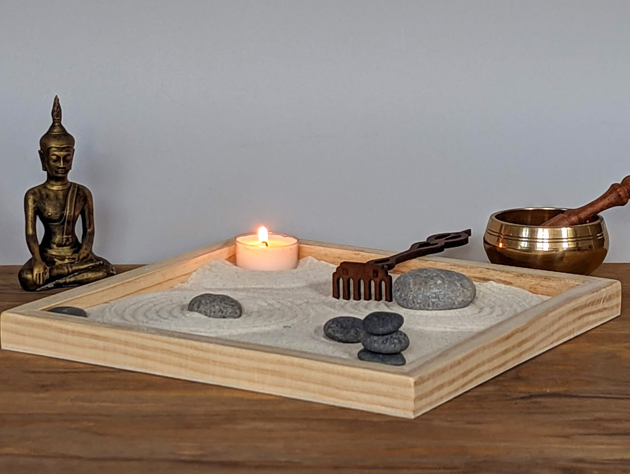Zen-Garten-Set aus Massivholz mit Kerze – handgefertigt & nachhaltig – Bild 10
