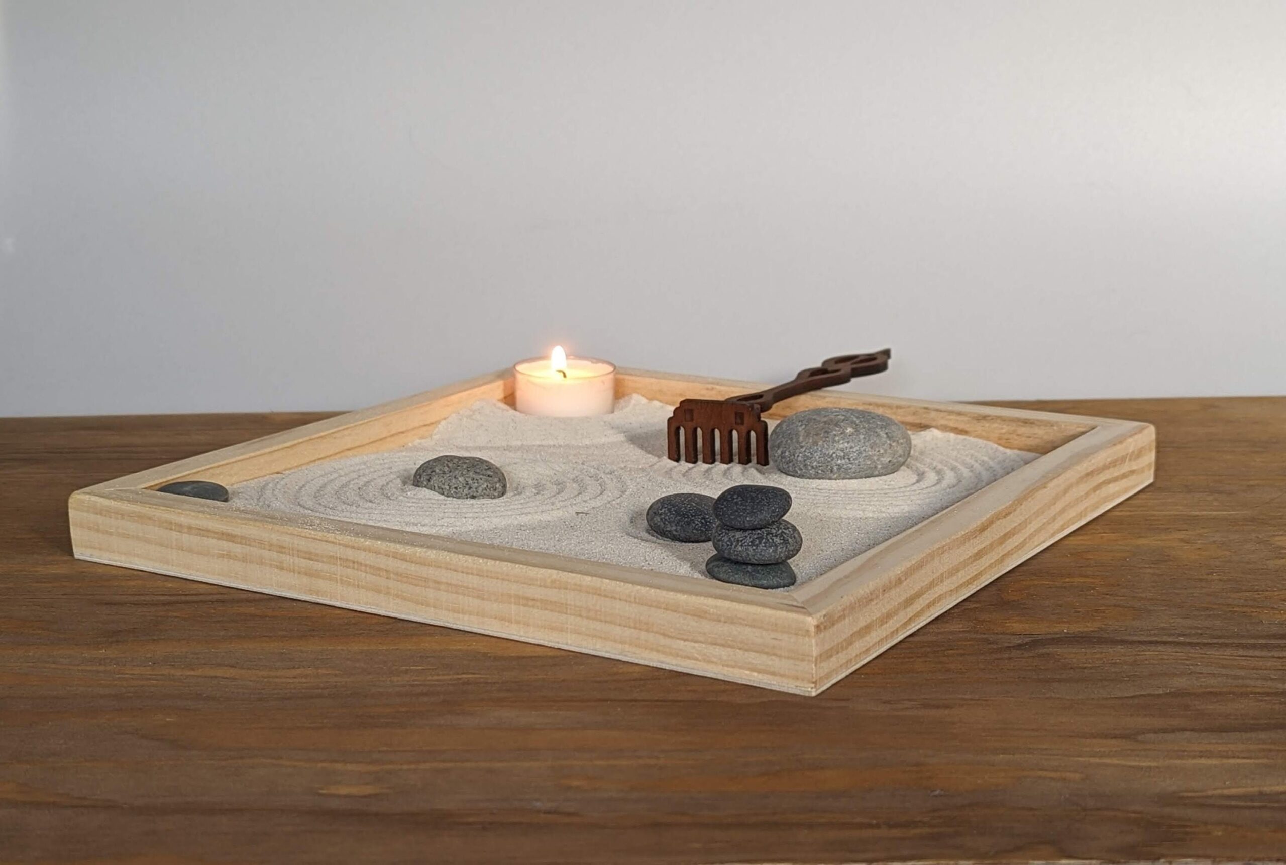 Zen-Garten-Set aus Massivholz mit Kerze – handgefertigt & nachhaltig – Bild 8