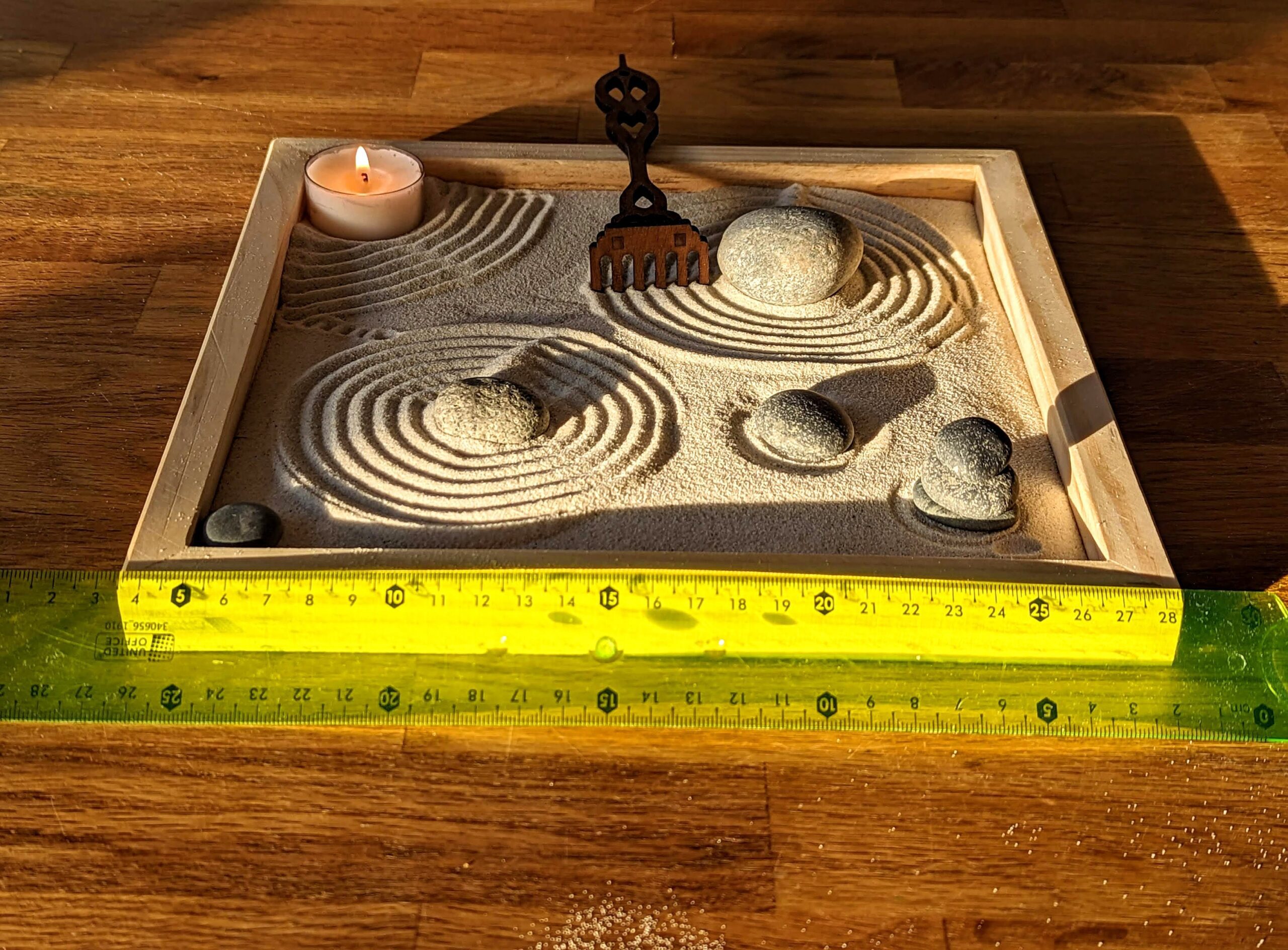 Zen-Garten-Set aus Massivholz mit Kerze – handgefertigt & nachhaltig – Bild 6