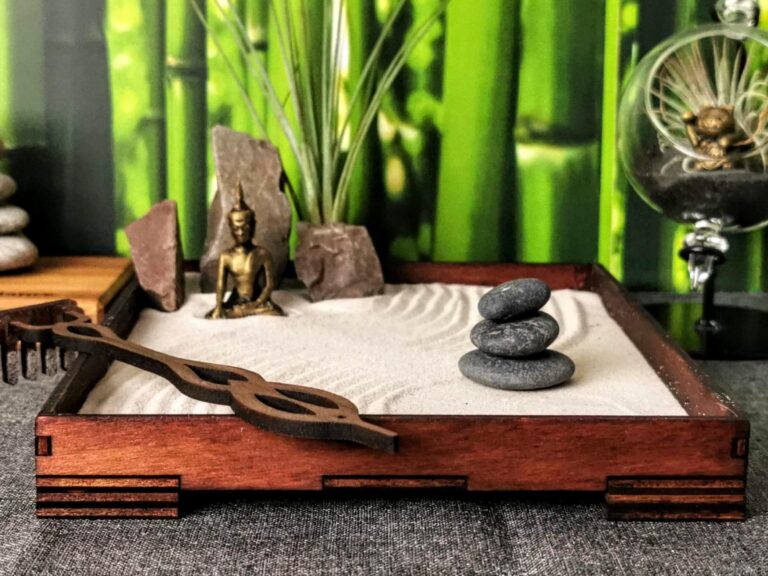 Handgefertigtes Zengarten -Set mit Buddha-/ Ganesha-Figur mit Harke Feng Shui Meditation
