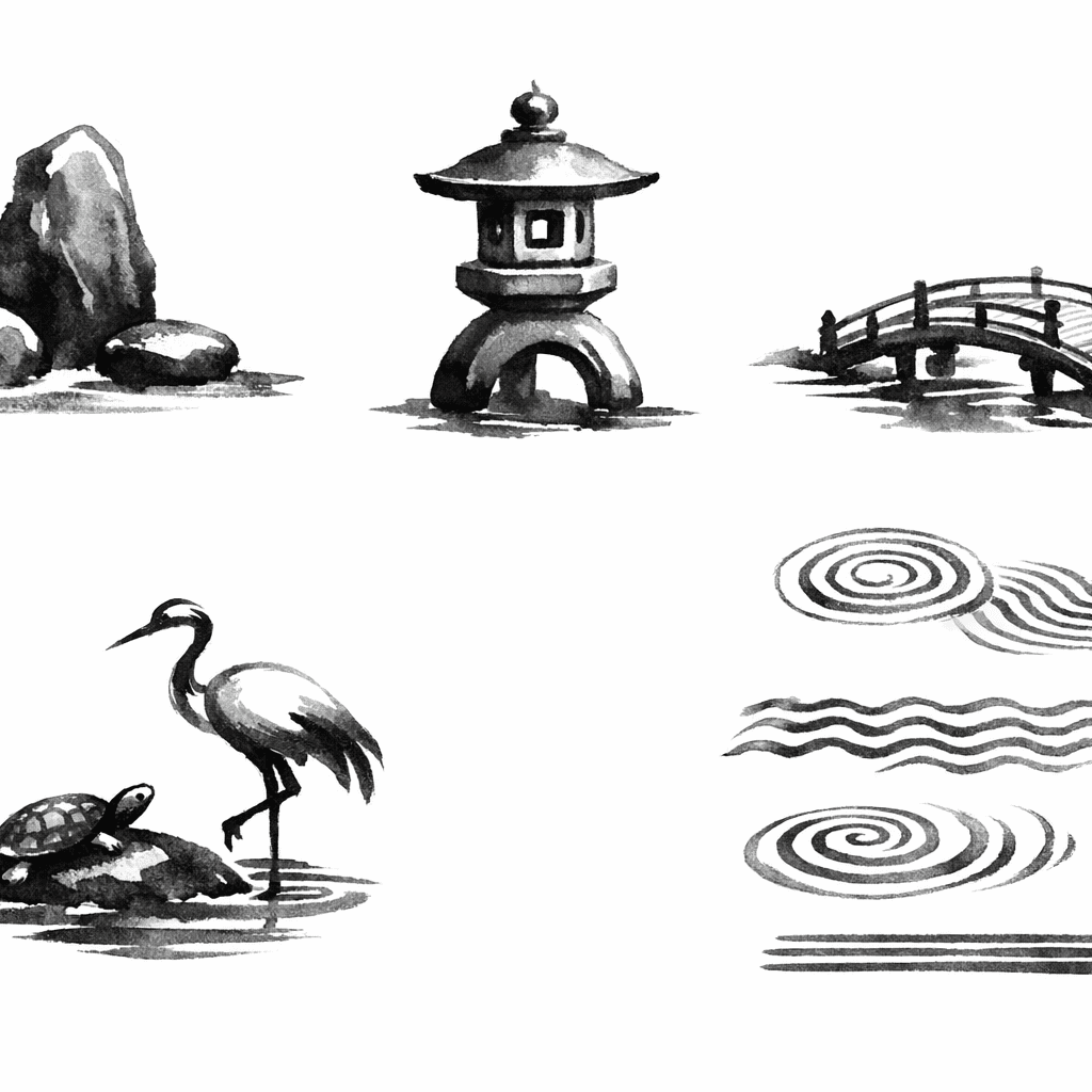 Elemente eines Zen-Gartens