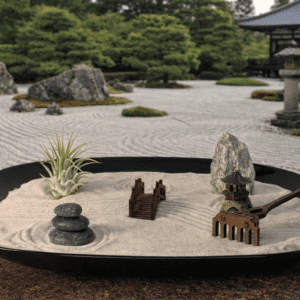 Miniatur-Zen-Garten in echtem Zengarten