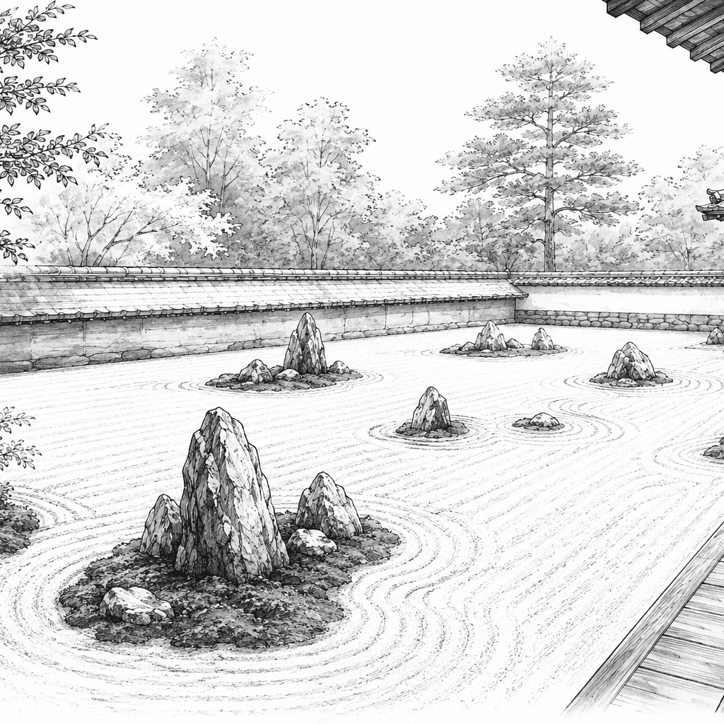 Steinkonstellationen in einme japanischen Zen-Garten